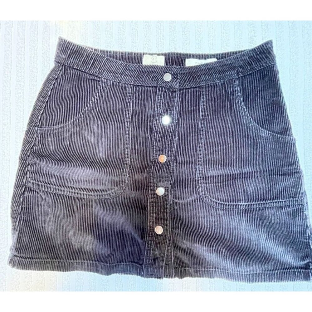 91 Cotton On Womens Button Down Corduroy A-Line Mini Skirt Size 10 Black Casual